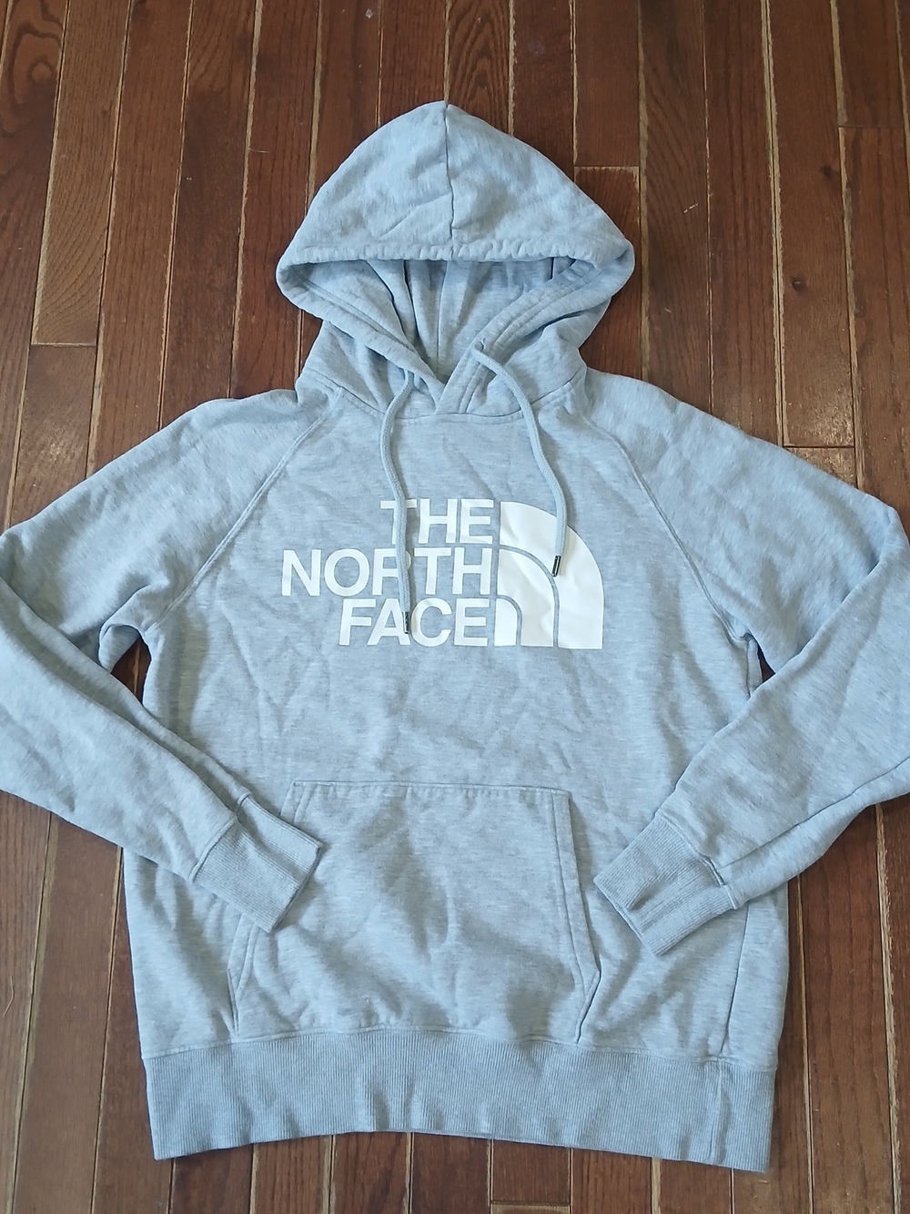 The North Face Light Gray Pullover Hoodie with White Logo Womebs Sz Small Fall